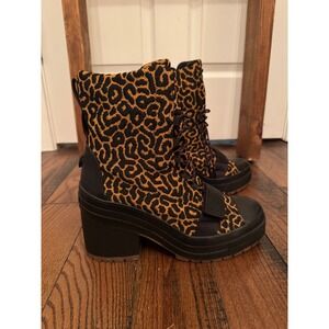 Converse All Star Leopard Print Chunky Heel Combat‎ Boots Size 10